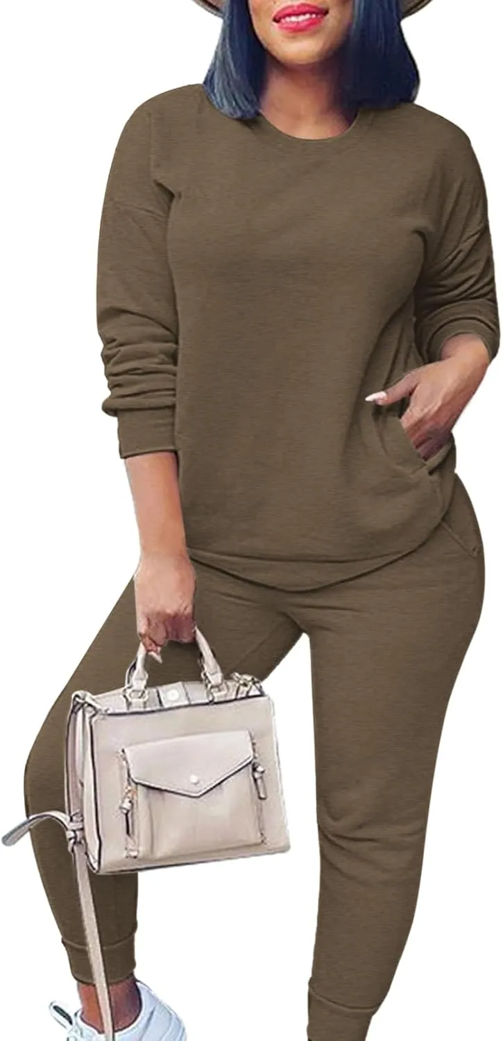 Fixmatti Women's 2 Piece Sweatsuit Long Sleeve Shirts Jogger Pant Set Tracksuit