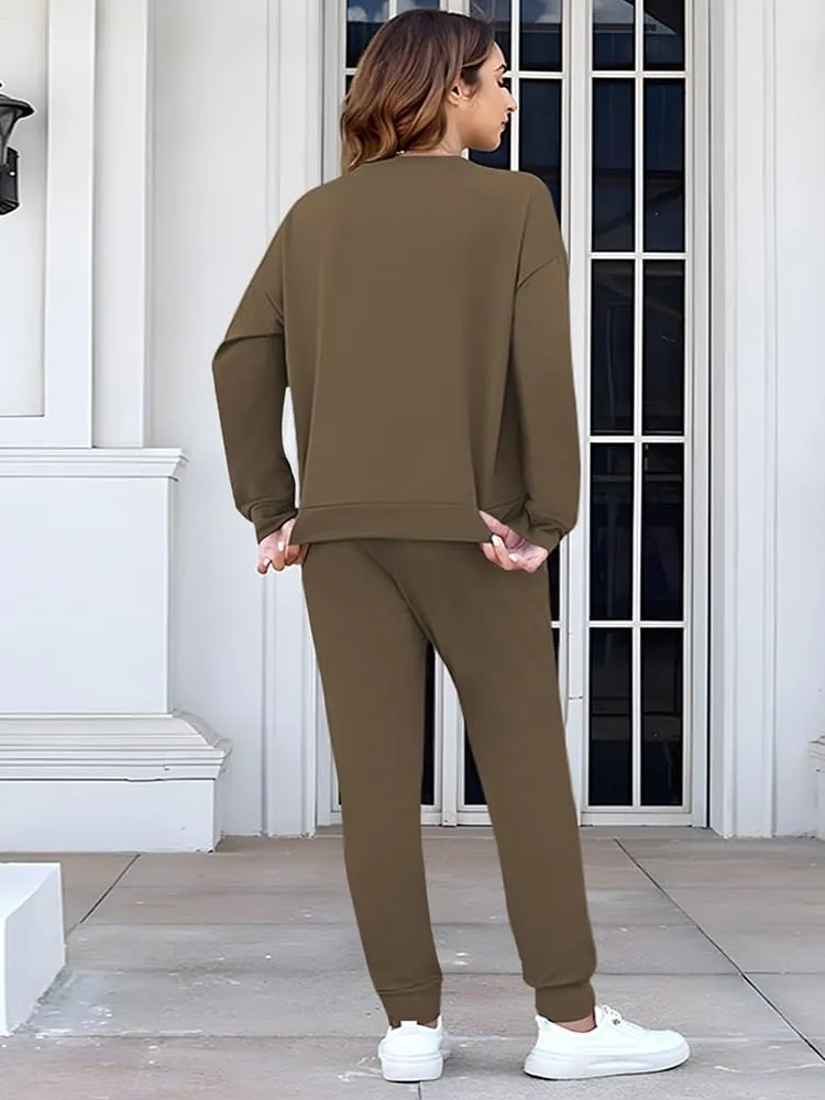 Fixmatti Women's 2 Piece Sweatsuit Long Sleeve Shirts Jogger Pant Set Tracksuit