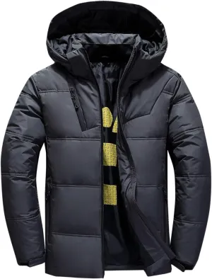 Flygo Men's Thicken Quilted Padded Winter Coat Removable Hood Cotton Down Jacket