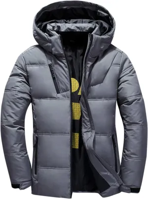 Flygo Men's Thicken Quilted Padded Winter Coat Removable Hood Cotton Down Jacket