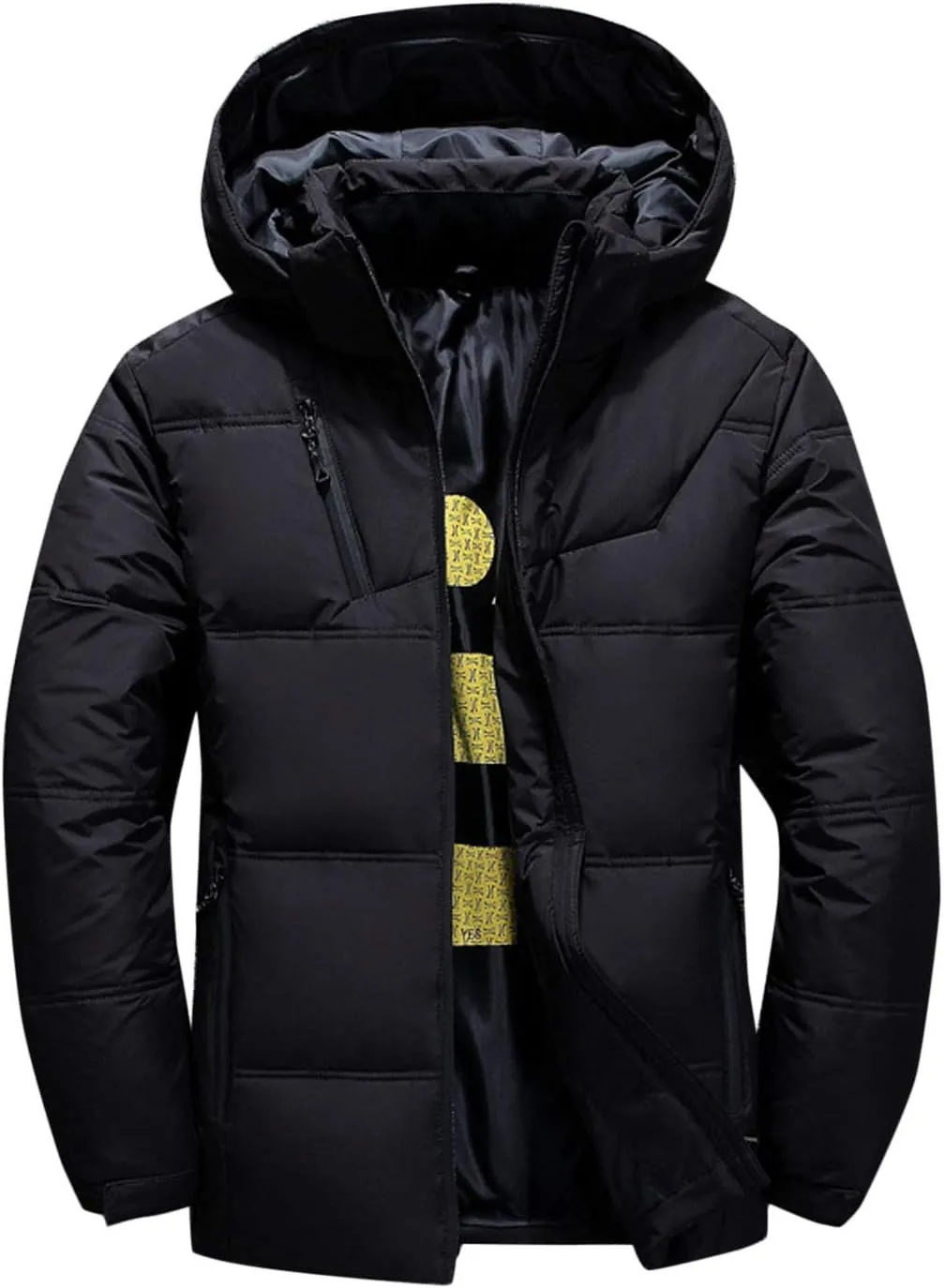 Flygo Men's Thicken Quilted Padded Winter Coat Removable Hood Cotton Down Jacket