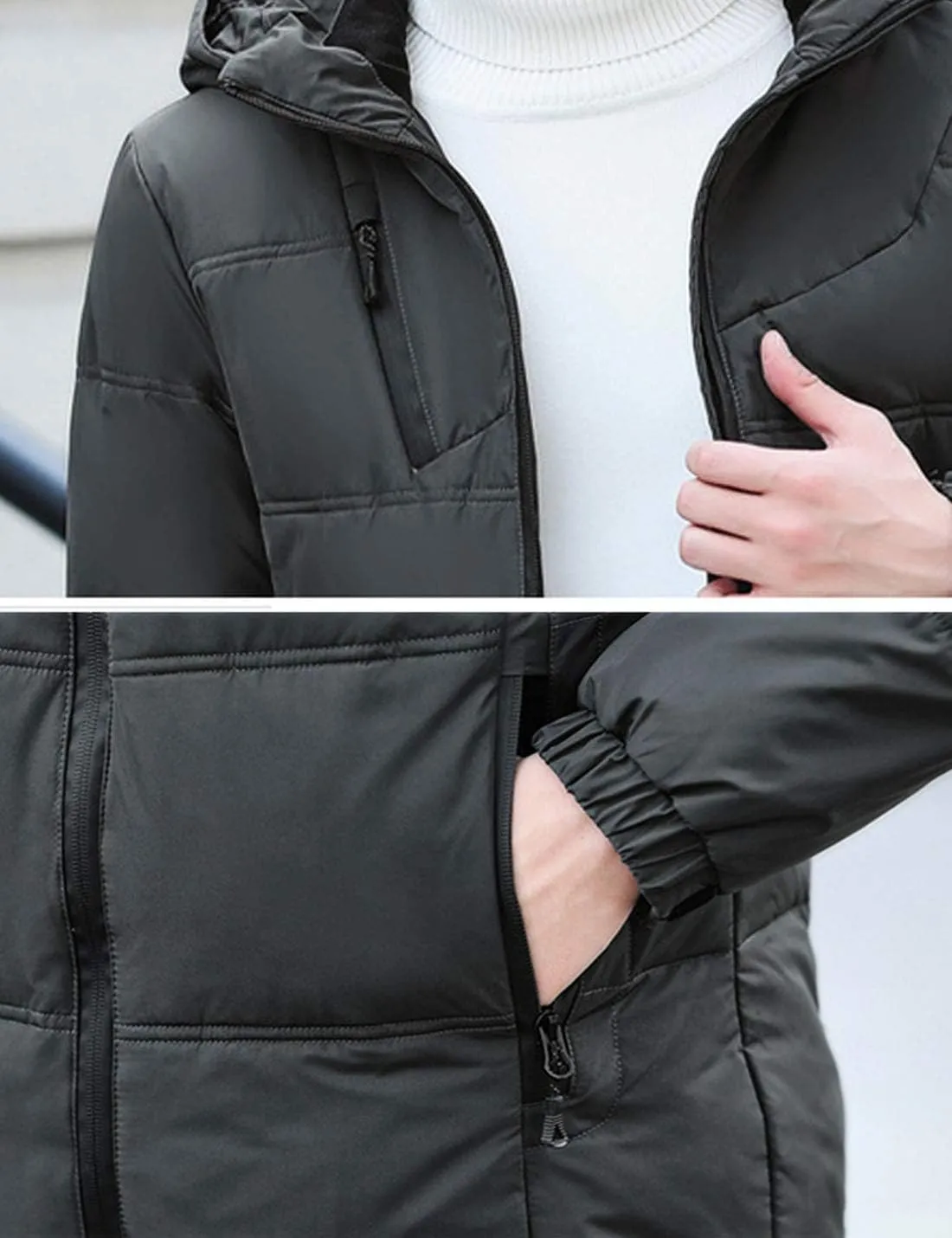 Flygo Men's Thicken Quilted Padded Winter Coat Removable Hood Cotton Down Jacket