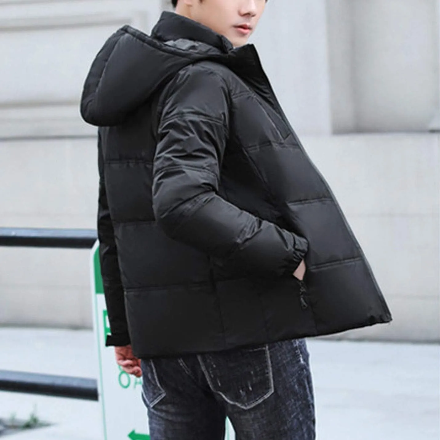 Flygo Men's Thicken Quilted Padded Winter Coat Removable Hood Cotton Down Jacket
