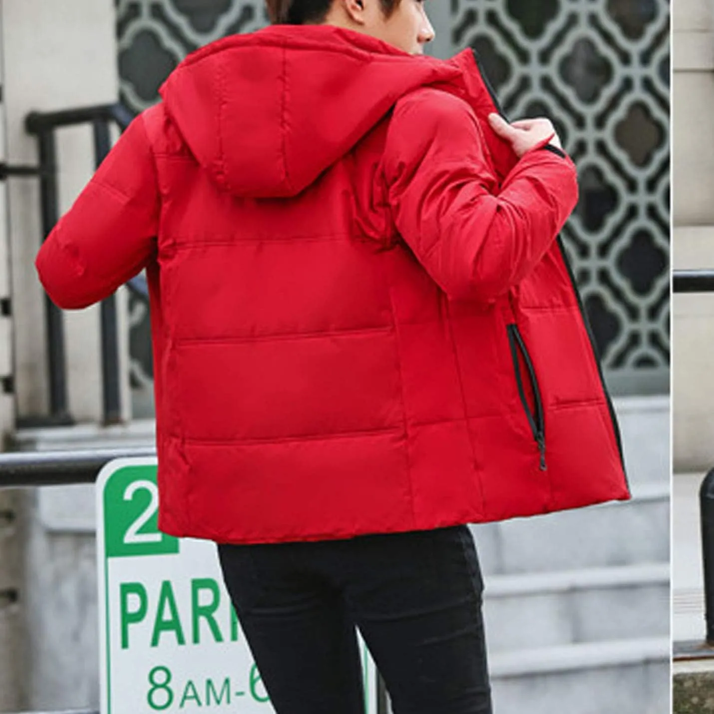 Flygo Men's Thicken Quilted Padded Winter Coat Removable Hood Cotton Down Jacket