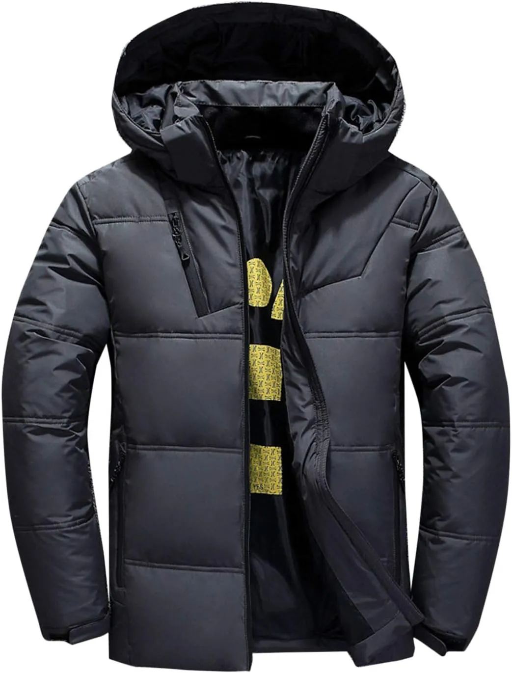 Flygo Men's Thicken Quilted Padded Winter Coat Removable Hood Cotton Down Jacket