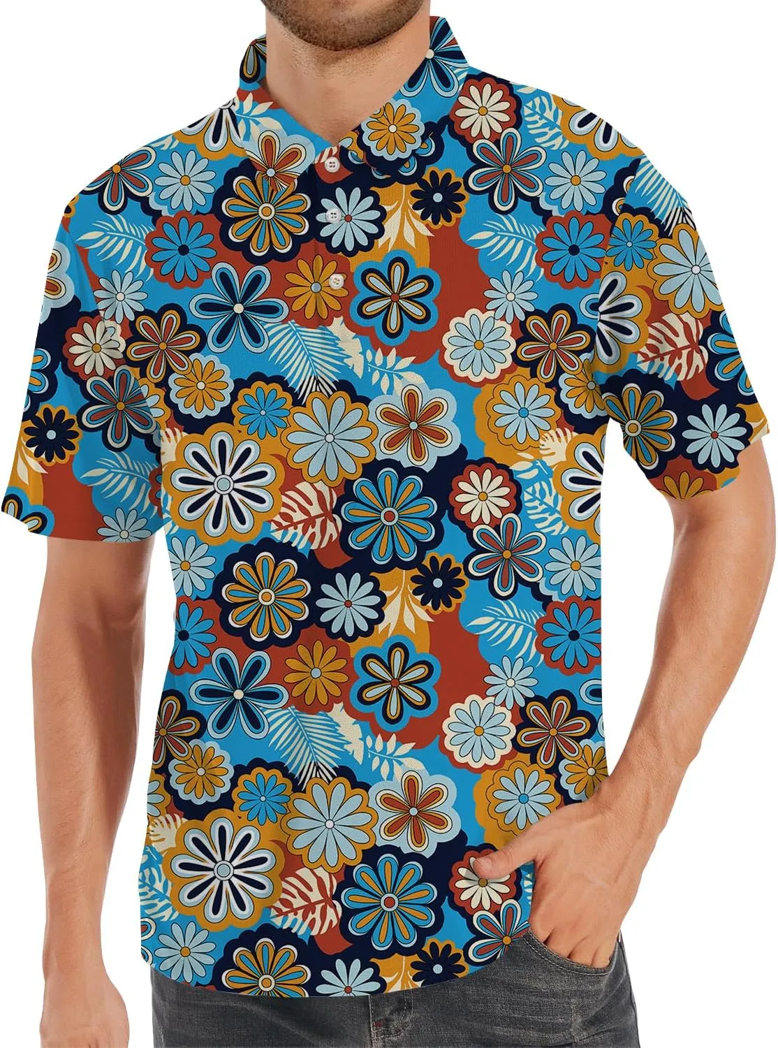 Funny Golf Shirts for Men,Funny Golf Polos for Men Short Sleeve,Mens 70s 80s Outfit Funny Hawaiian Golf Shirt