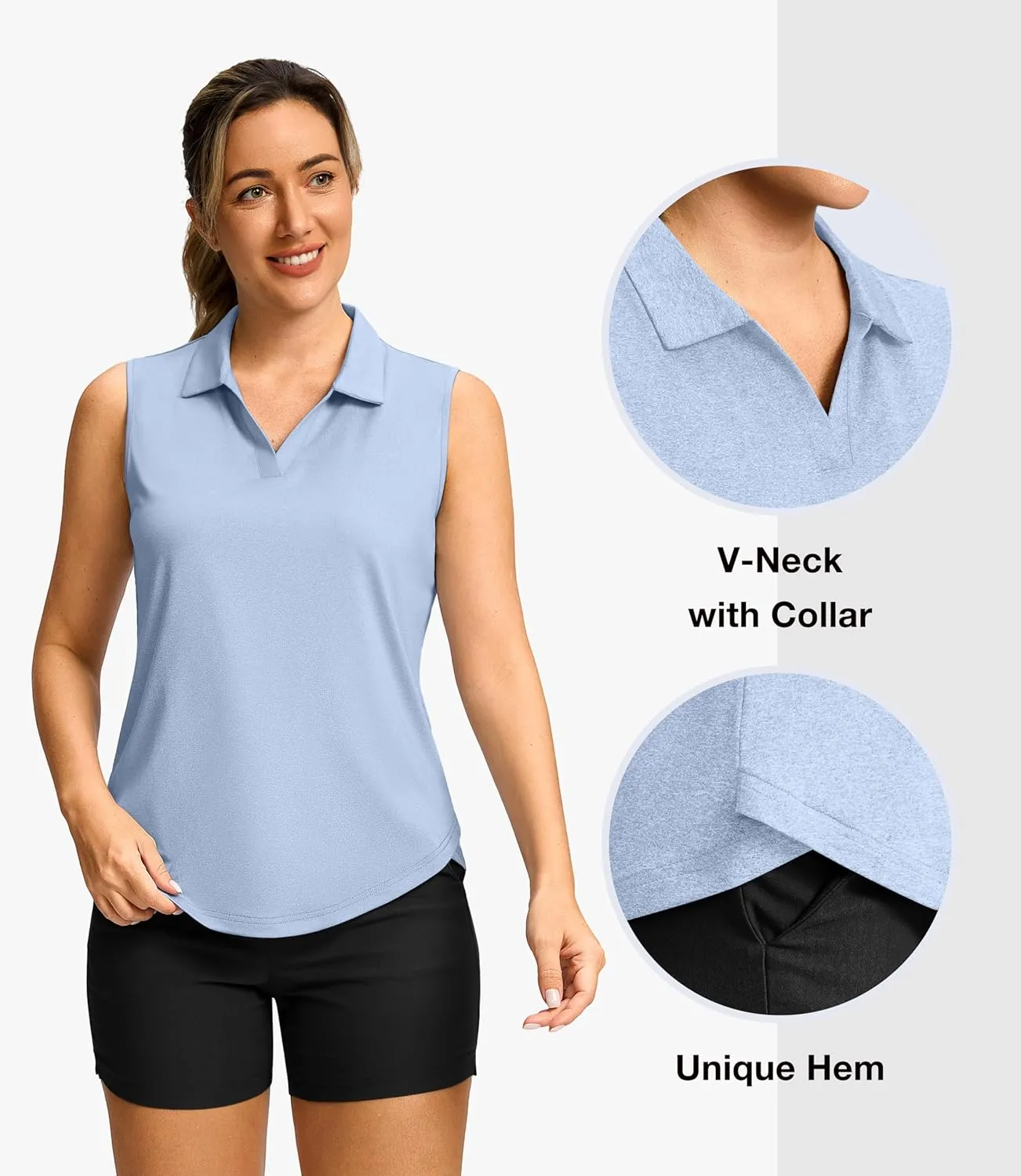 G Gradual Sleeveless Golf Shirts for Women Collared V Neck Tennis Tank Top Cooling Polo UPF 50  Quick Dry Lightweight