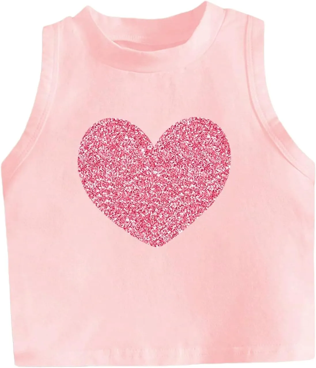 Girl's Glitter Heart Print Tank Top Sleeveless Crew Neck Loose Fit Casual Shirts