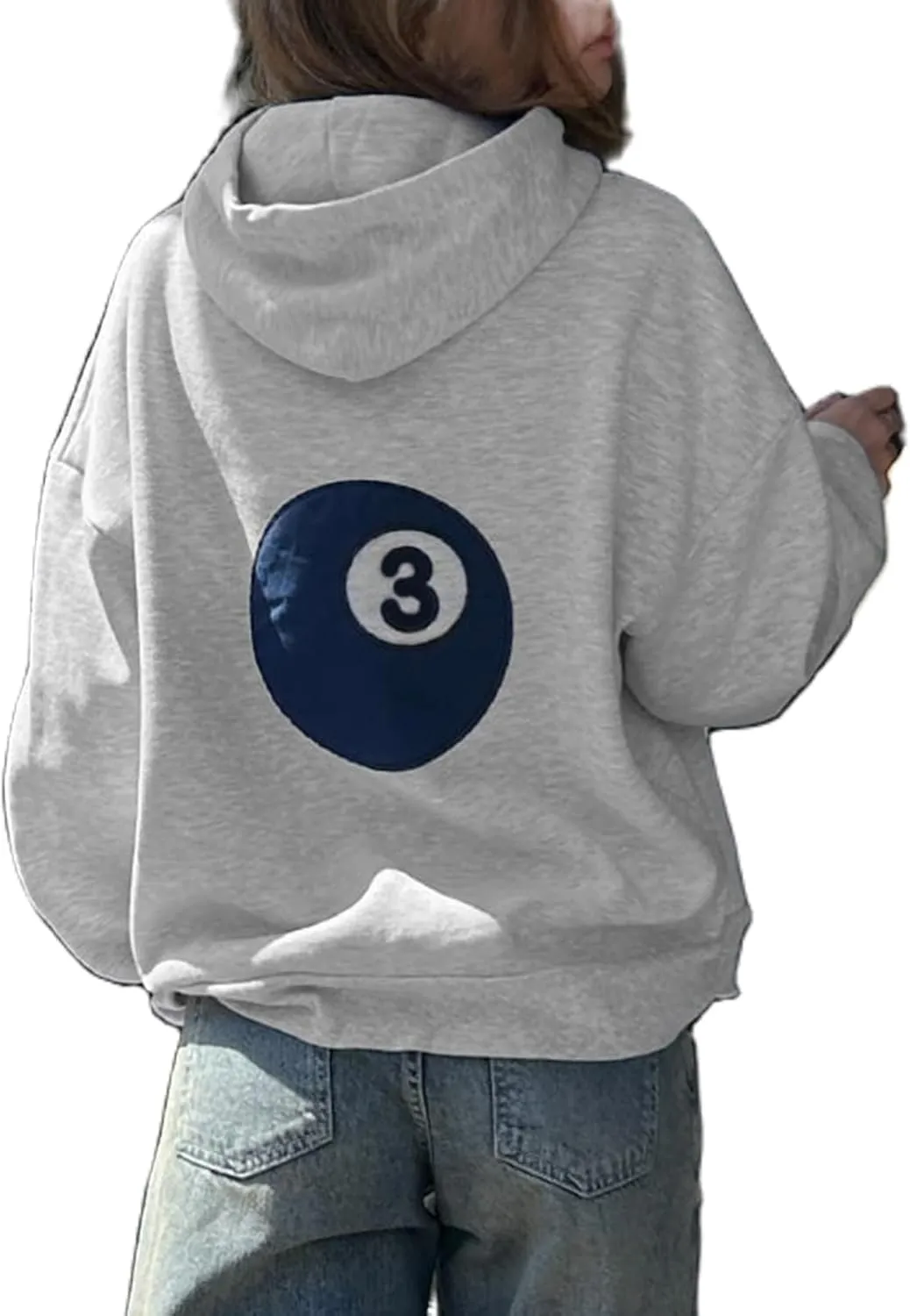 Graphic Hoodies Women Y2k Oversized Sweatshirt Long Sleeve Pullover Sweater Cute Hooded Preppy Top Aesthetic Shirts (Gray 3 Ball, S)