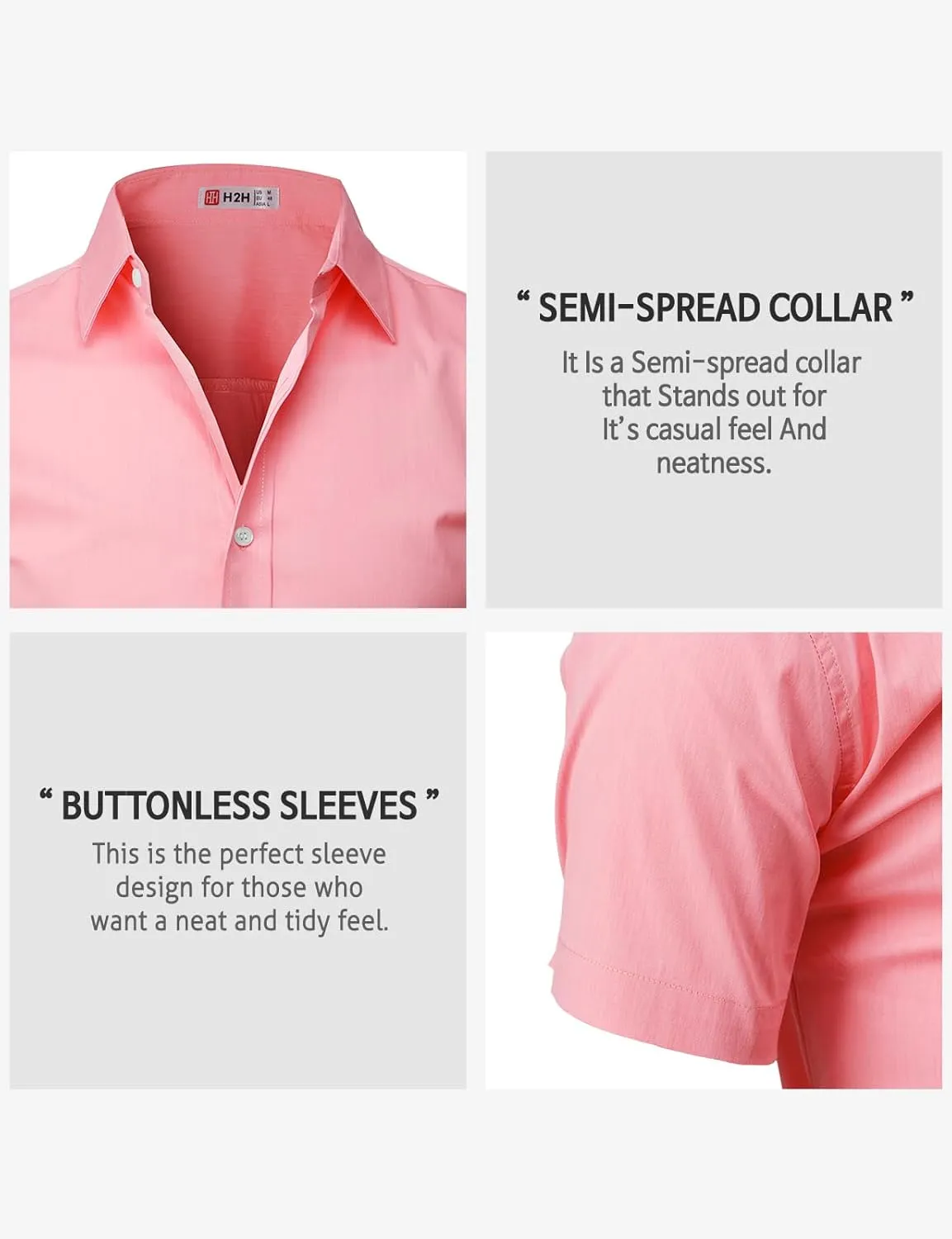 H2H Mens Slim Fit Short Sleeve Botton Down Shirts Casual Business Uniform