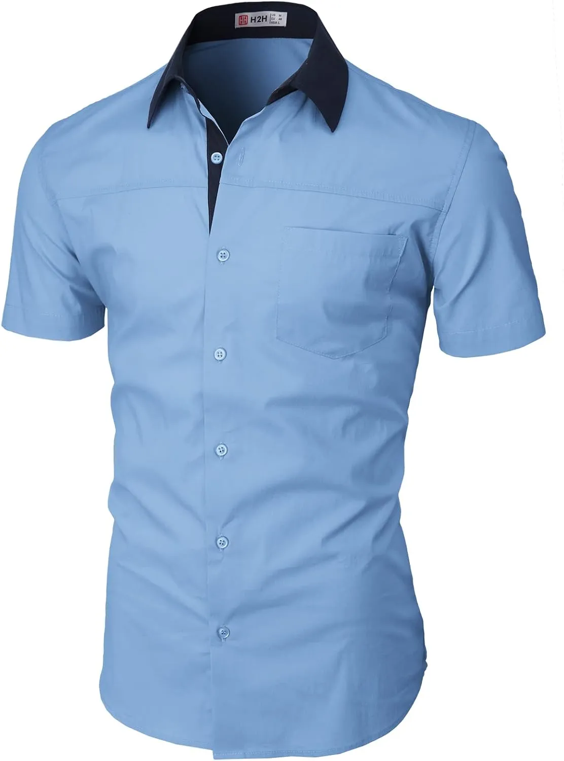 H2H Mens Slim Fit Short Sleeve Botton Down Shirts Casual Business Uniform