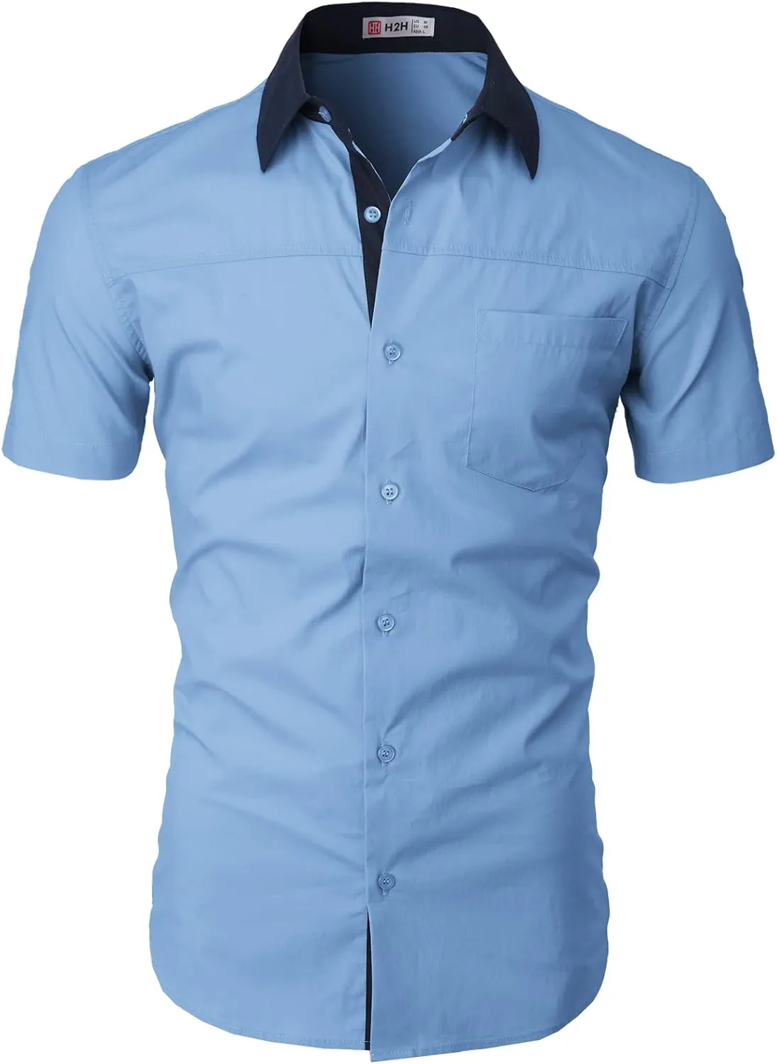 H2H Mens Slim Fit Short Sleeve Botton Down Shirts Casual Business Uniform