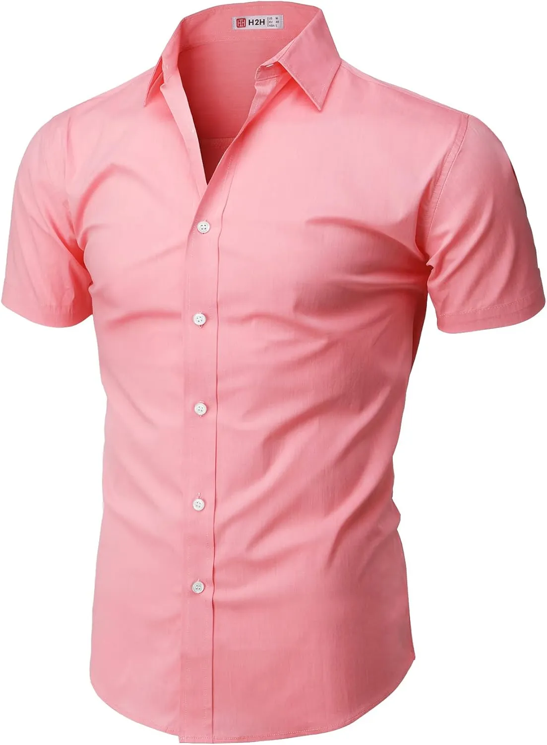 H2H Mens Slim Fit Short Sleeve Botton Down Shirts Casual Business Uniform