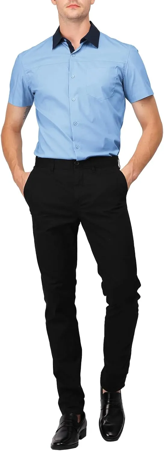 H2H Mens Slim Fit Short Sleeve Botton Down Shirts Casual Business Uniform