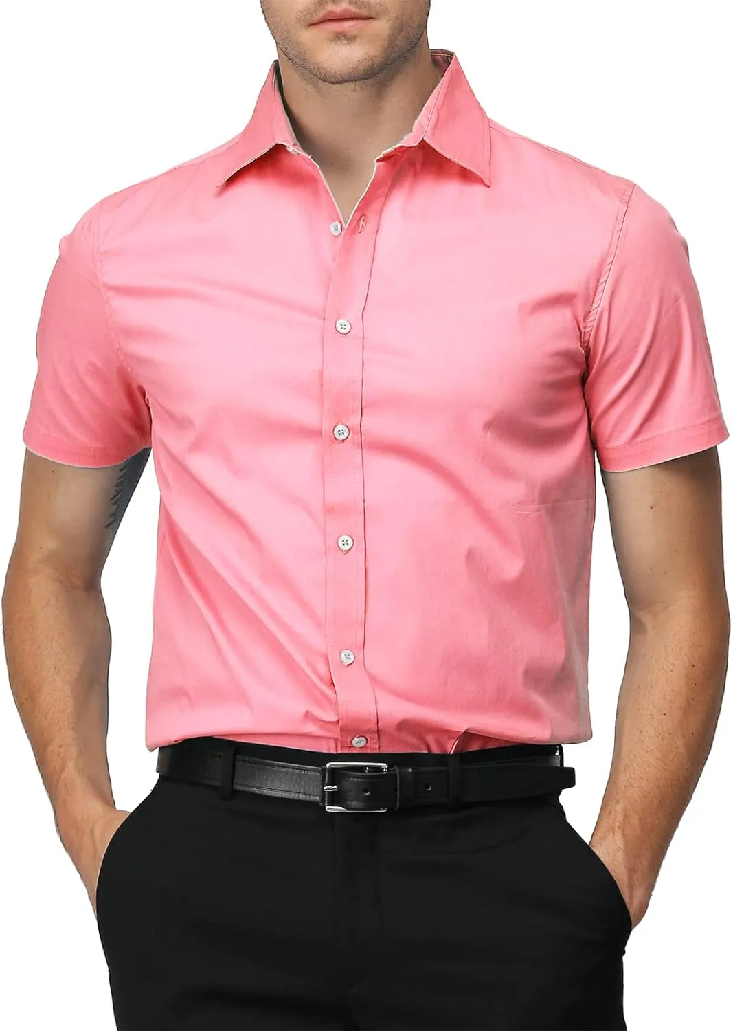 H2H Mens Slim Fit Short Sleeve Botton Down Shirts Casual Business Uniform