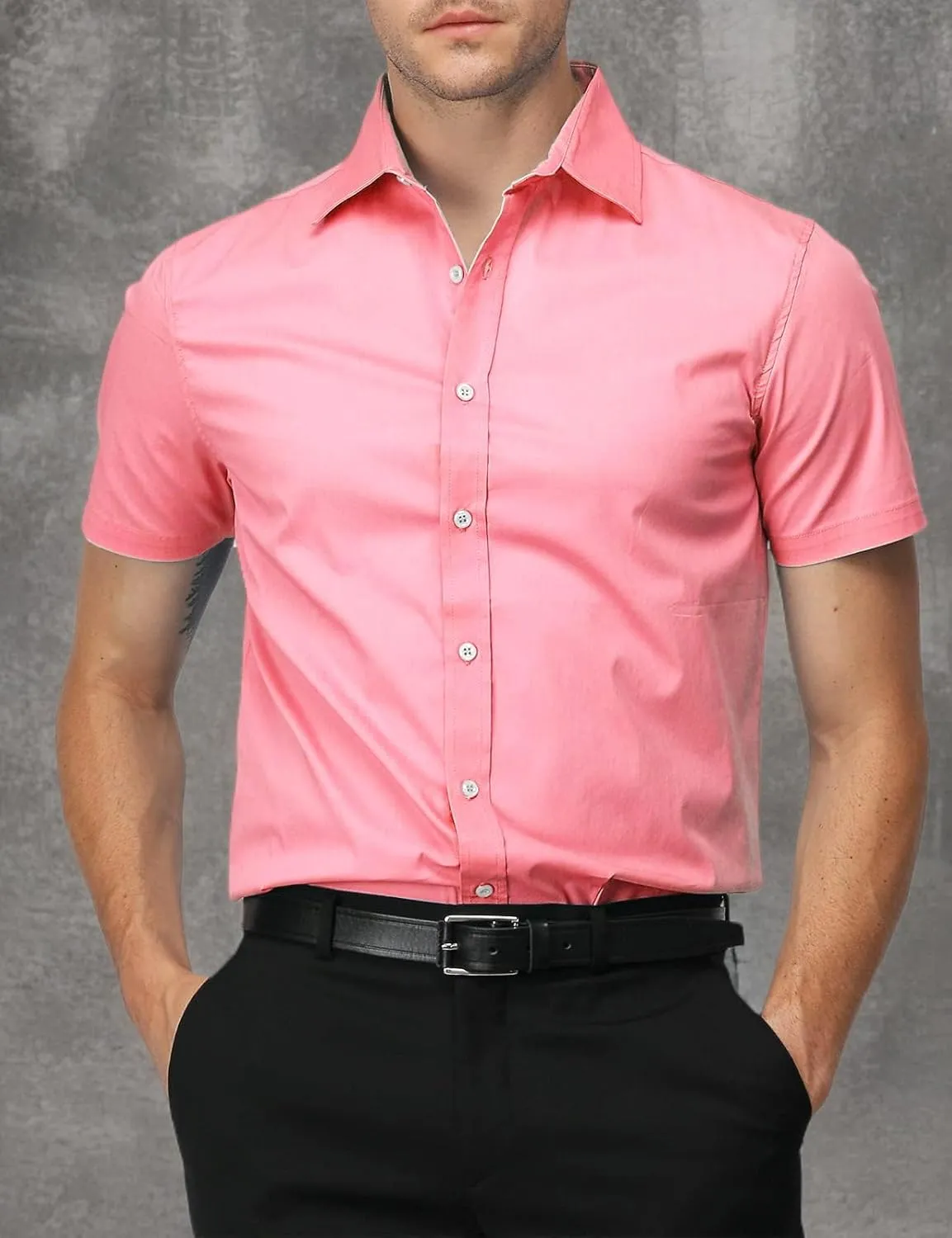 H2H Mens Slim Fit Short Sleeve Botton Down Shirts Casual Business Uniform
