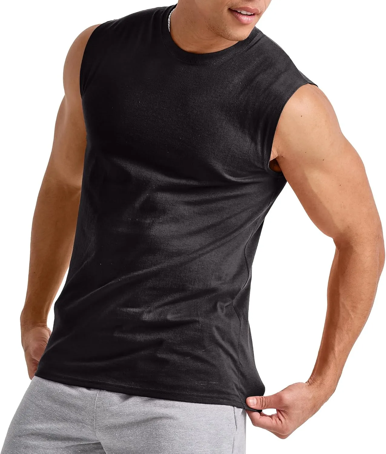 Hanes Men's Essentials Midweight T Pack, Cotton Muscle Tank Shirts, 3-Pack