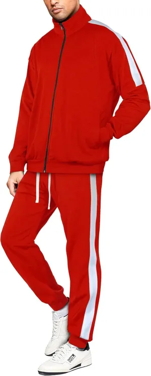 Hat and Beyond Mens Premium USA Made Striped Track Suit Athletic Casual Running Workout Sweat Suit Combo Track Jacket & Pant