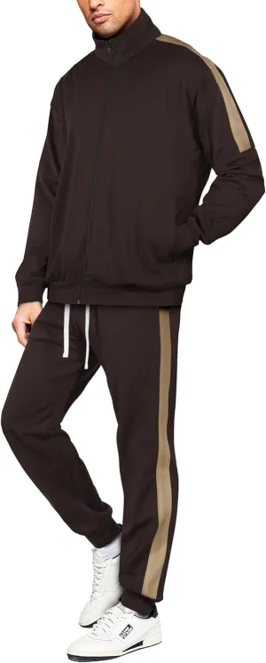 Hat and Beyond Mens Premium USA Made Striped Track Suit Athletic Casual Running Workout Sweat Suit Combo Track Jacket & Pant
