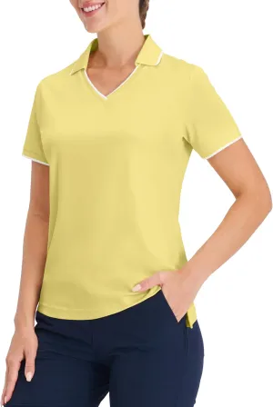 Hiverlay Women's Polo Golf Shirts Quick Dry UPF 50  V-Neck with Collar Lightweight Tennis Workout Tank Tops