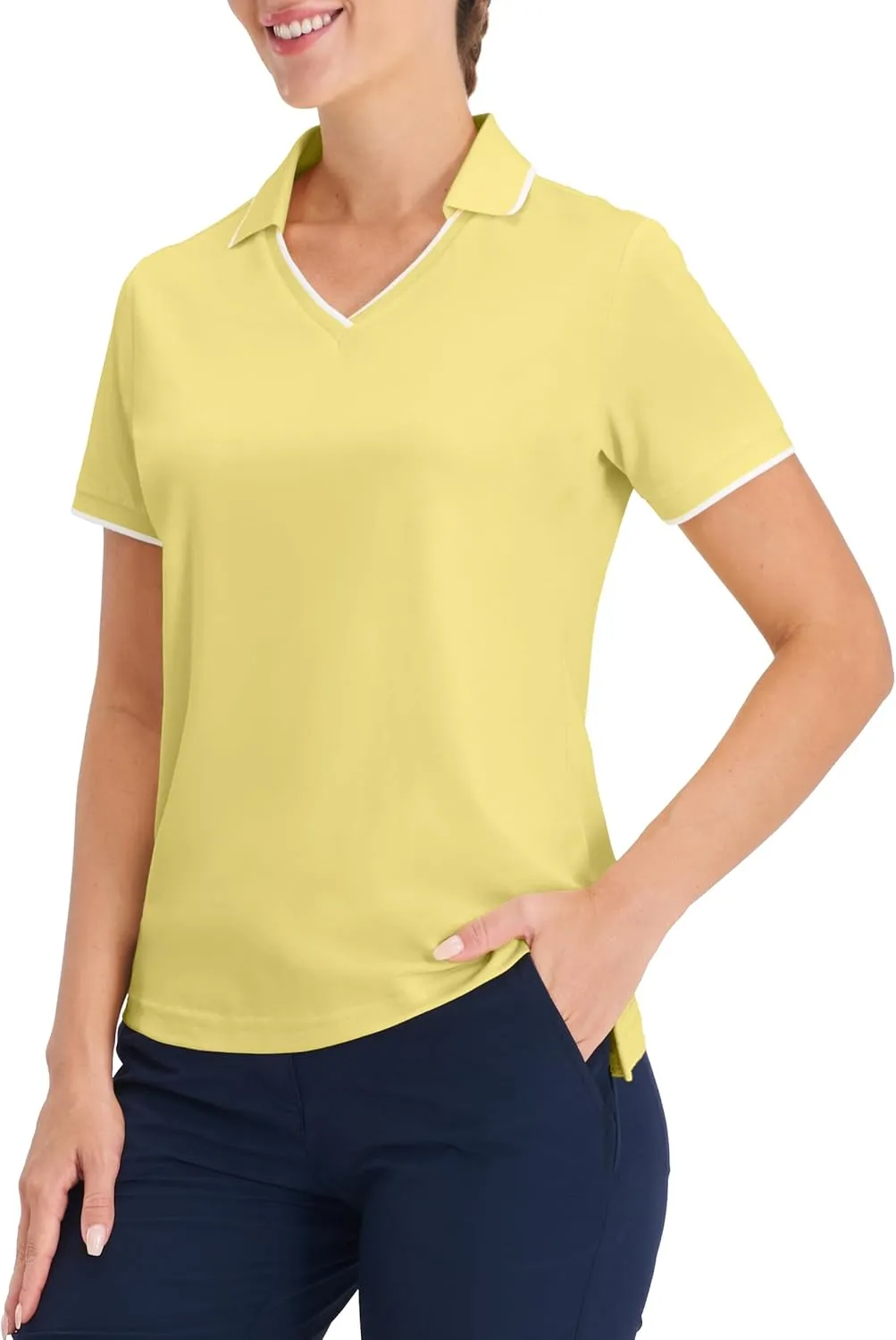 Hiverlay Women's Polo Golf Shirts Quick Dry UPF 50  V-Neck with Collar Lightweight Tennis Workout Tank Tops
