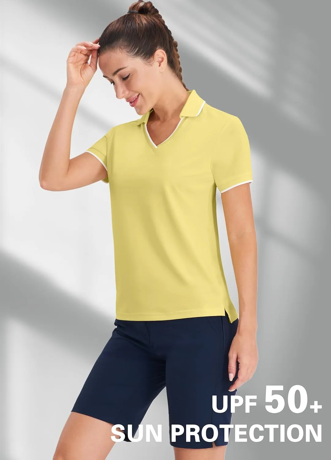 Hiverlay Women's Polo Golf Shirts Quick Dry UPF 50  V-Neck with Collar Lightweight Tennis Workout Tank Tops