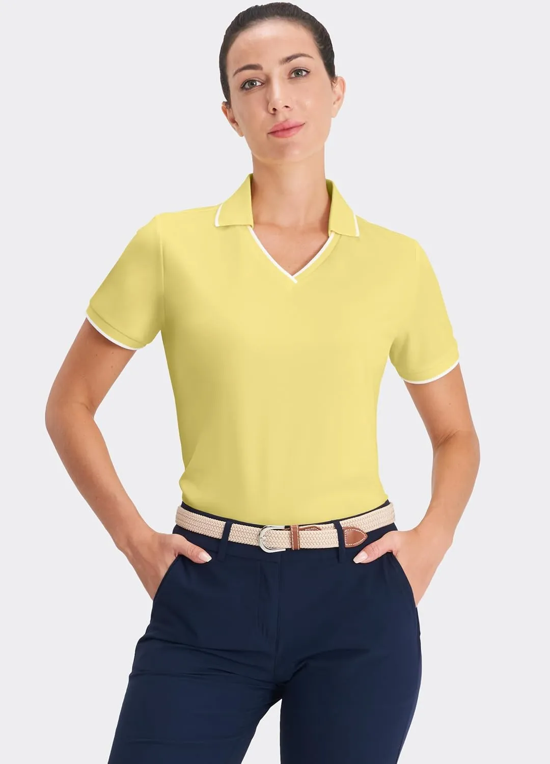 Hiverlay Women's Polo Golf Shirts Quick Dry UPF 50  V-Neck with Collar Lightweight Tennis Workout Tank Tops