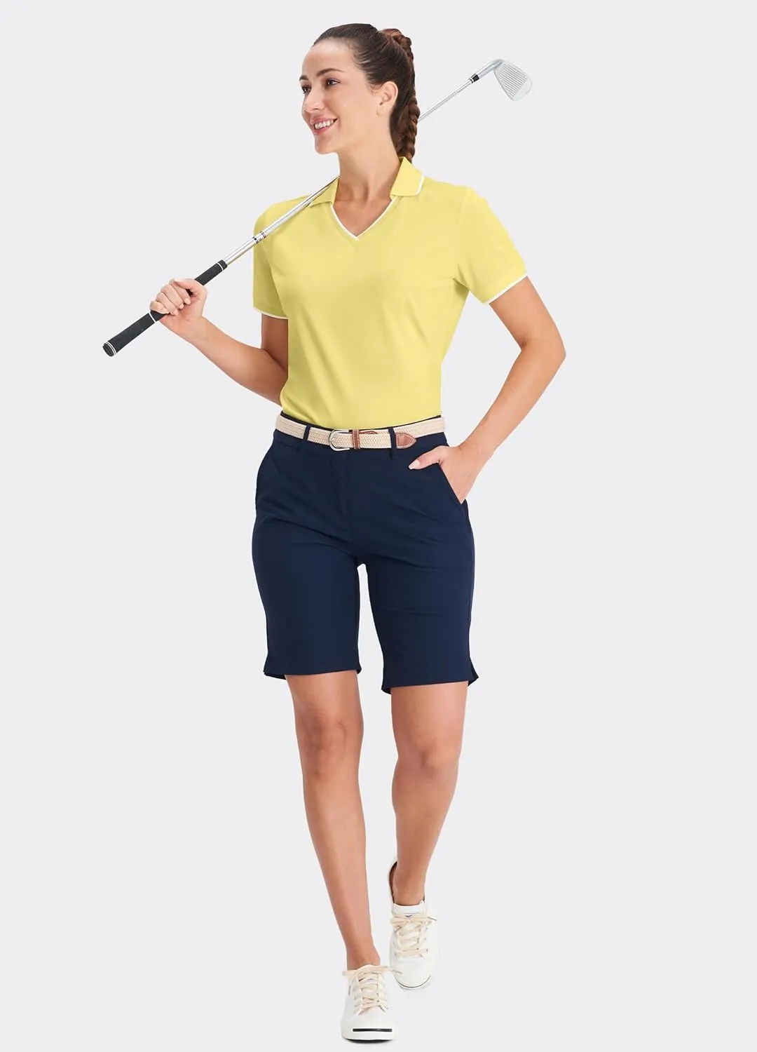 Hiverlay Women's Polo Golf Shirts Quick Dry UPF 50  V-Neck with Collar Lightweight Tennis Workout Tank Tops