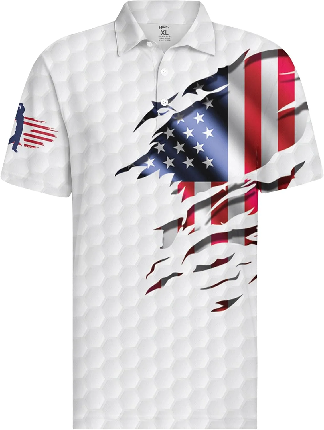 HIVICHI Golf Shirts for Men Funny Crazy Hawaiian Print Mens Polo Shirt