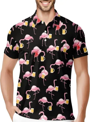 HIVICHI Golf Shirts for Men Funny Hawaiian Crazy Print Mens Polo Shirt