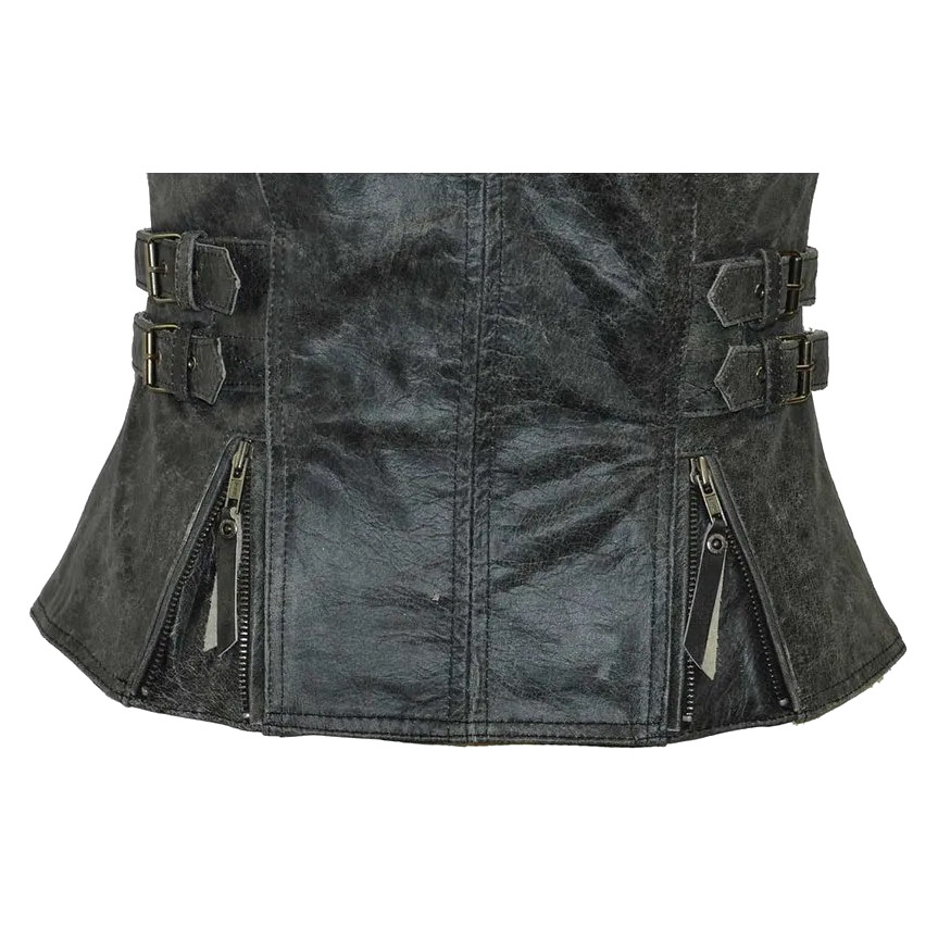 HML1037DG Ladies Distressed Gray Vest with Buckles