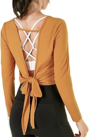 HSQMA Workout Shirts for WomenWomen's Long Sleeve Open Back Workout Shirts Quick Dry Fitness Gym T ShirtRunning T Shirt for Yoga Workout Gym (Color : Yellow, Size : M/)