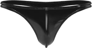 Hularka Men's Patent Leather Low Rise G-strings Underwear Latex String Bikini Briefs Underpants