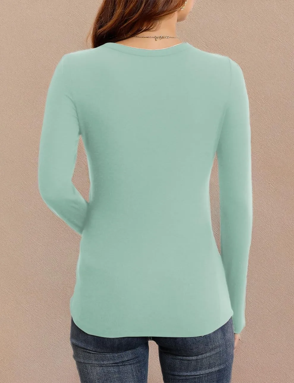 HWOKEFEIYU Womens Fall Long Sleeve Stretch Slim Round Neck Ribbed Basic Shirts