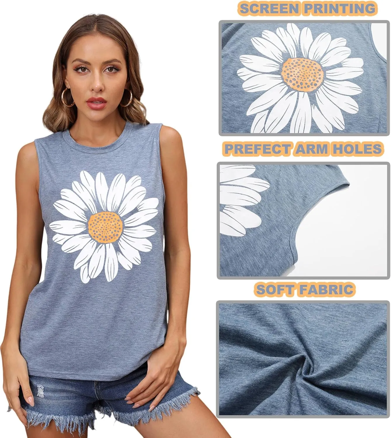 IRISGOD Womens Tank Tops Loose Fit Summer Cute Graphic Sleeveless Shirts Workout Basic Tunic