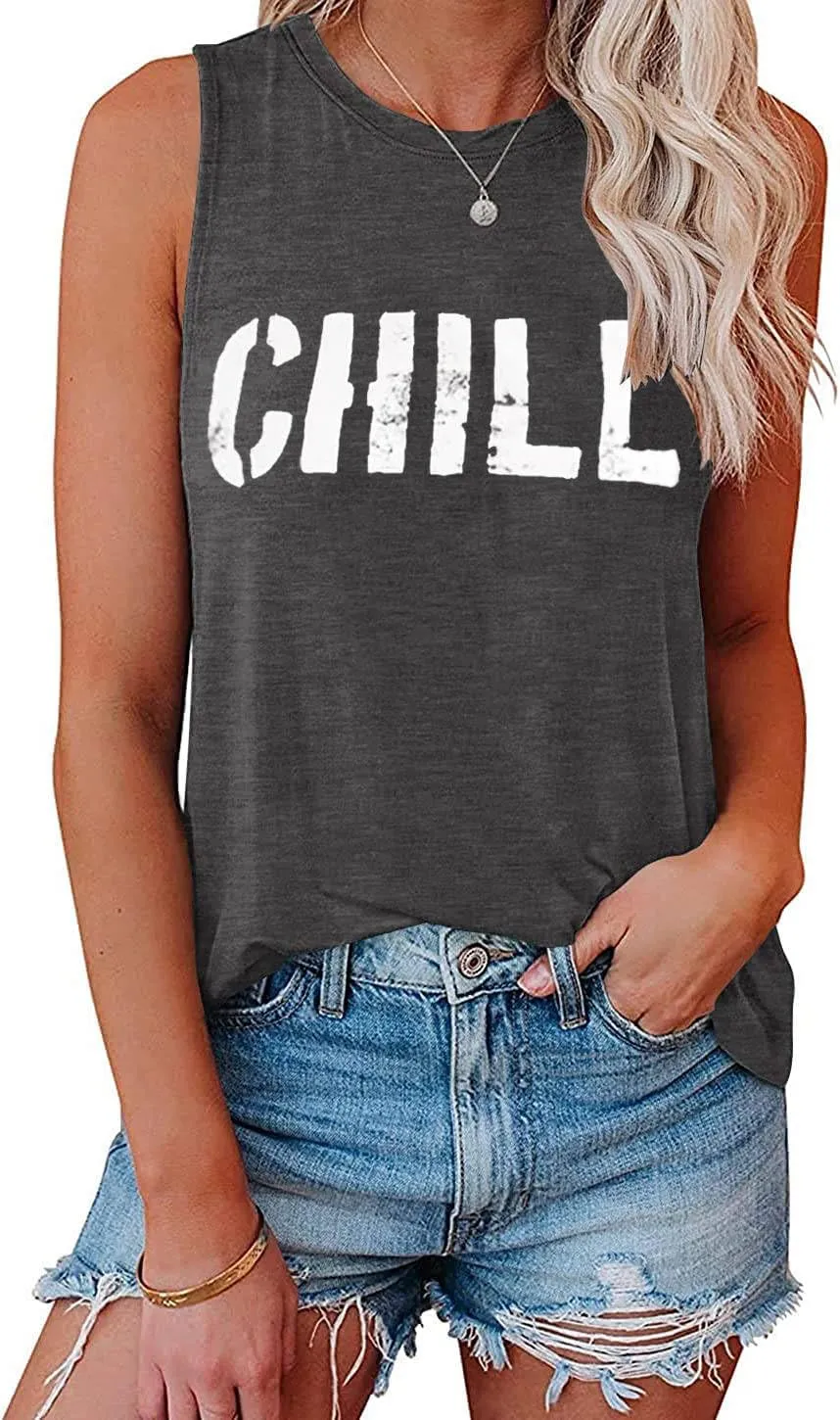 IRISGOD Womens Tank Tops Loose Fit Summer Cute Graphic Sleeveless Shirts Workout Basic Tunic
