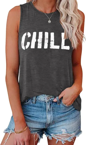 IRISGOD Womens Tank Tops Loose Fit Summer Cute Graphic Sleeveless Shirts Workout Basic Tunic