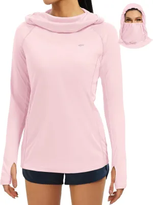 IUGA SPF Shirt Women Sun Protection Clothing UPF 50  Hoodie with Face Cover UV Hiking Long Sleeve Shirts Lightweight Outdoor