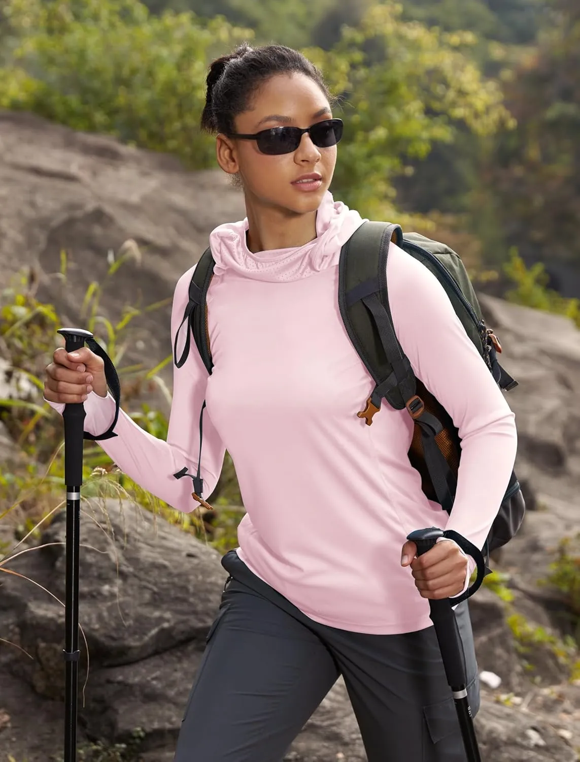 IUGA SPF Shirt Women Sun Protection Clothing UPF 50  Hoodie with Face Cover UV Hiking Long Sleeve Shirts Lightweight Outdoor