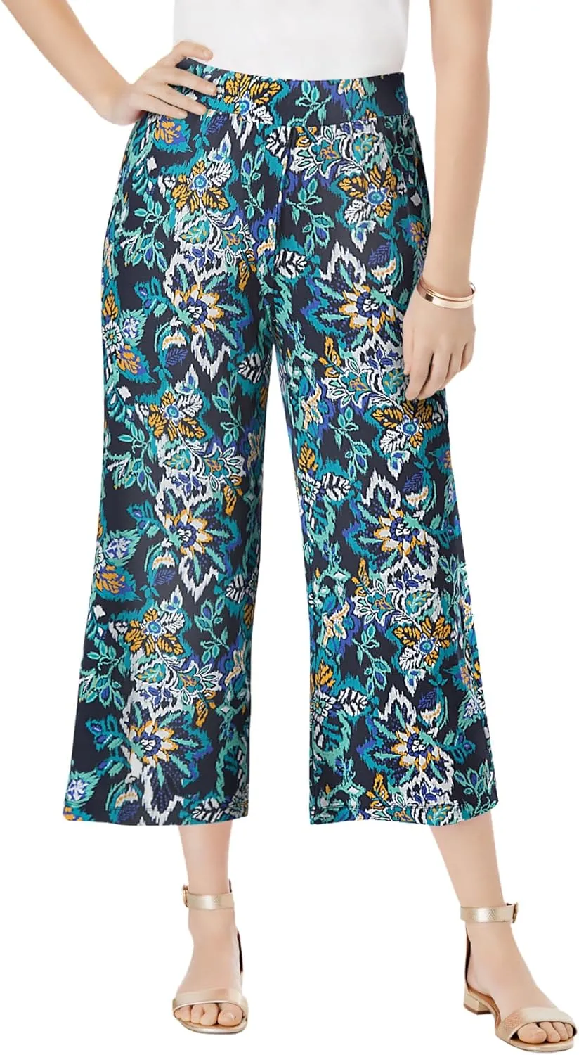 Jessica London Women's Plus Size Everyday Stretch Knit Wide Leg Crop Pant