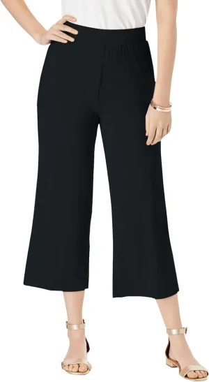 Jessica London Women's Plus Size Everyday Stretch Knit Wide Leg Crop Pant