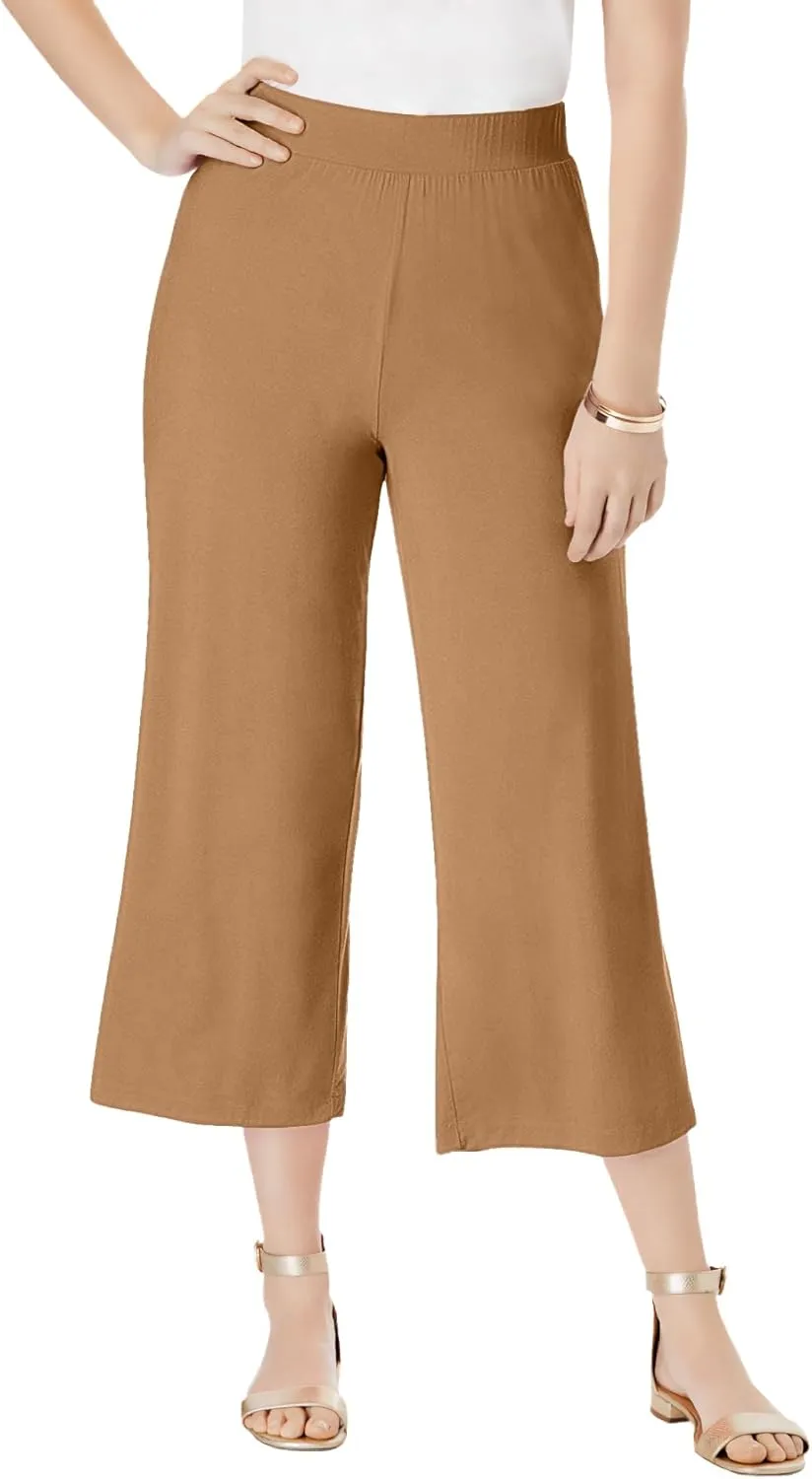 Jessica London Women's Plus Size Everyday Stretch Knit Wide Leg Crop Pant