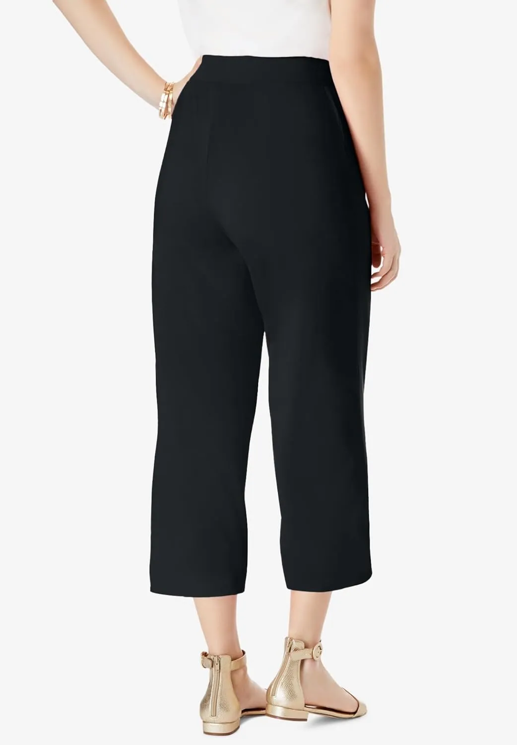 Jessica London Women's Plus Size Everyday Stretch Knit Wide Leg Crop Pant