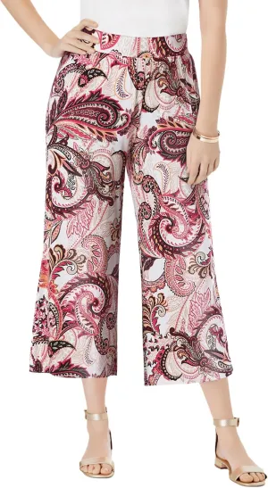 Jessica London Women's Plus Size Everyday Stretch Knit Wide Leg Crop Pant