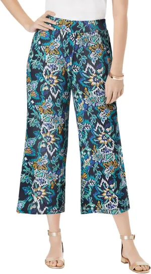 Jessica London Women's Plus Size Everyday Stretch Knit Wide Leg Crop Pant
