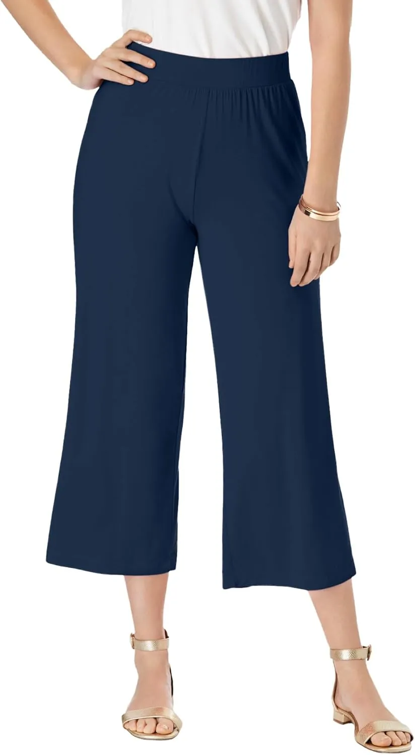 Jessica London Women's Plus Size Everyday Stretch Knit Wide Leg Crop Pant