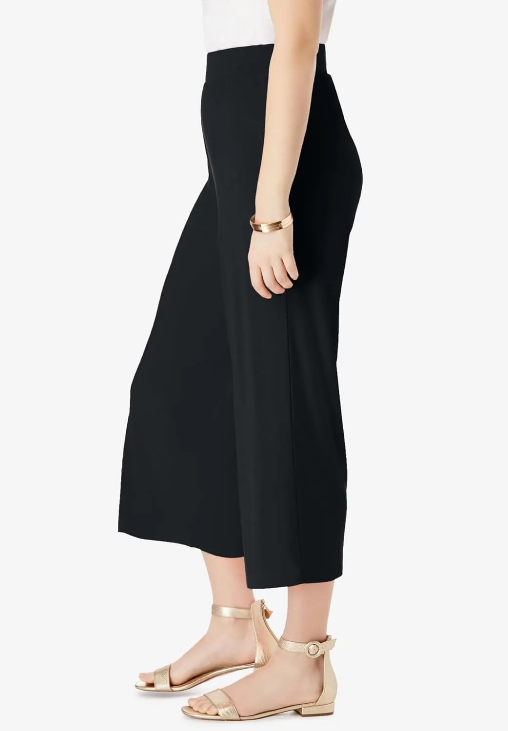 Jessica London Women's Plus Size Everyday Stretch Knit Wide Leg Crop Pant