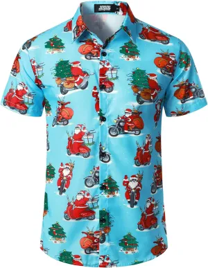 JOGAL Men's Christmas Shirt Santa Claus Party Flamingo Casual Hawaiian Shirts