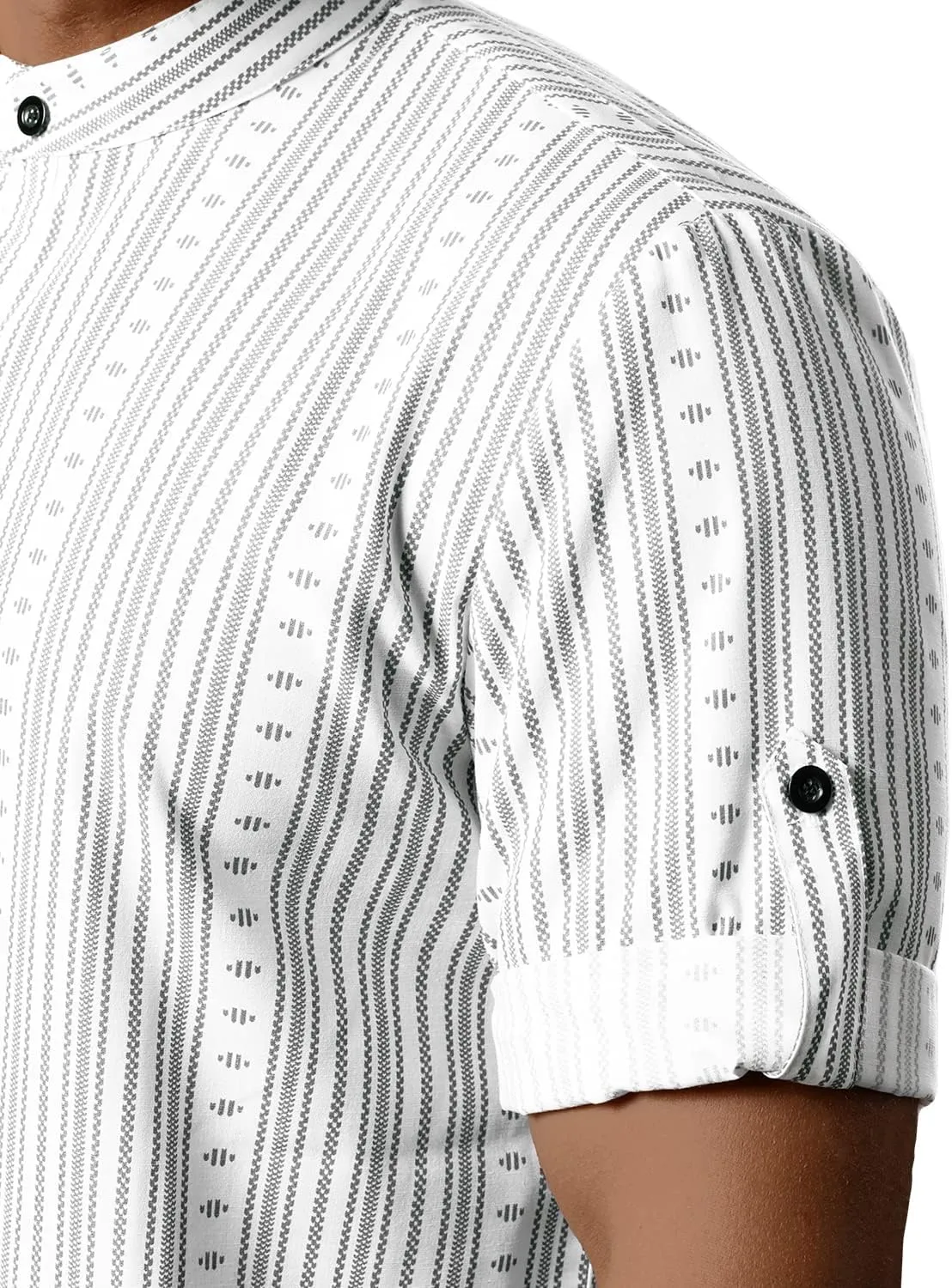 JOGAL Mens Striped Henley Shirt Short Sleeve Traditional African Style Dashiki Shirts