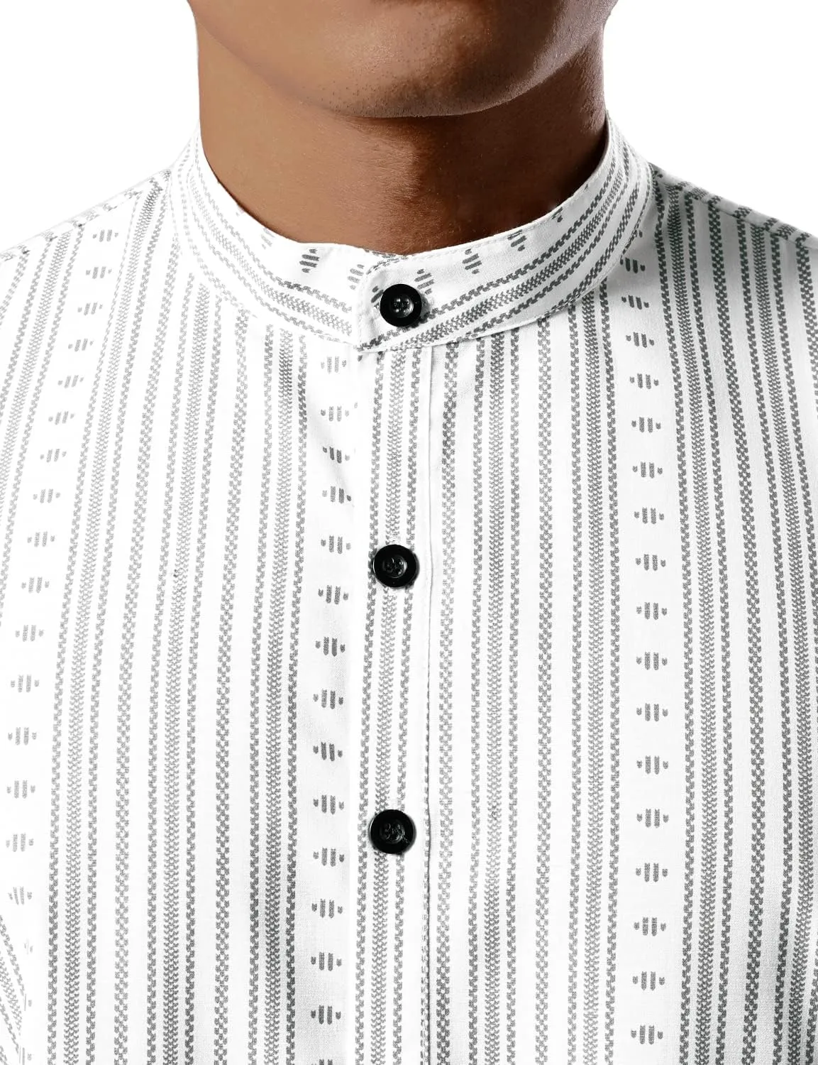 JOGAL Mens Striped Henley Shirt Short Sleeve Traditional African Style Dashiki Shirts